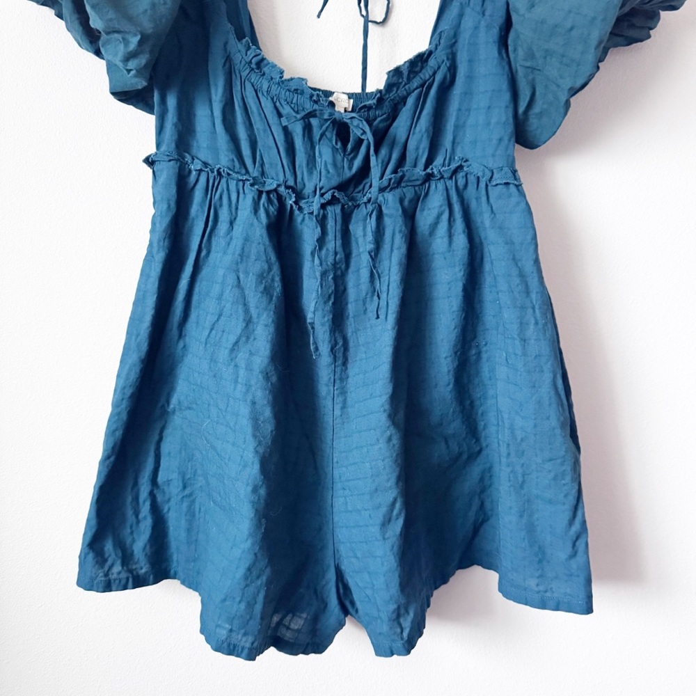 Pilcro Puff Sleeve Dark Teal Romper - Picture 7 of 14